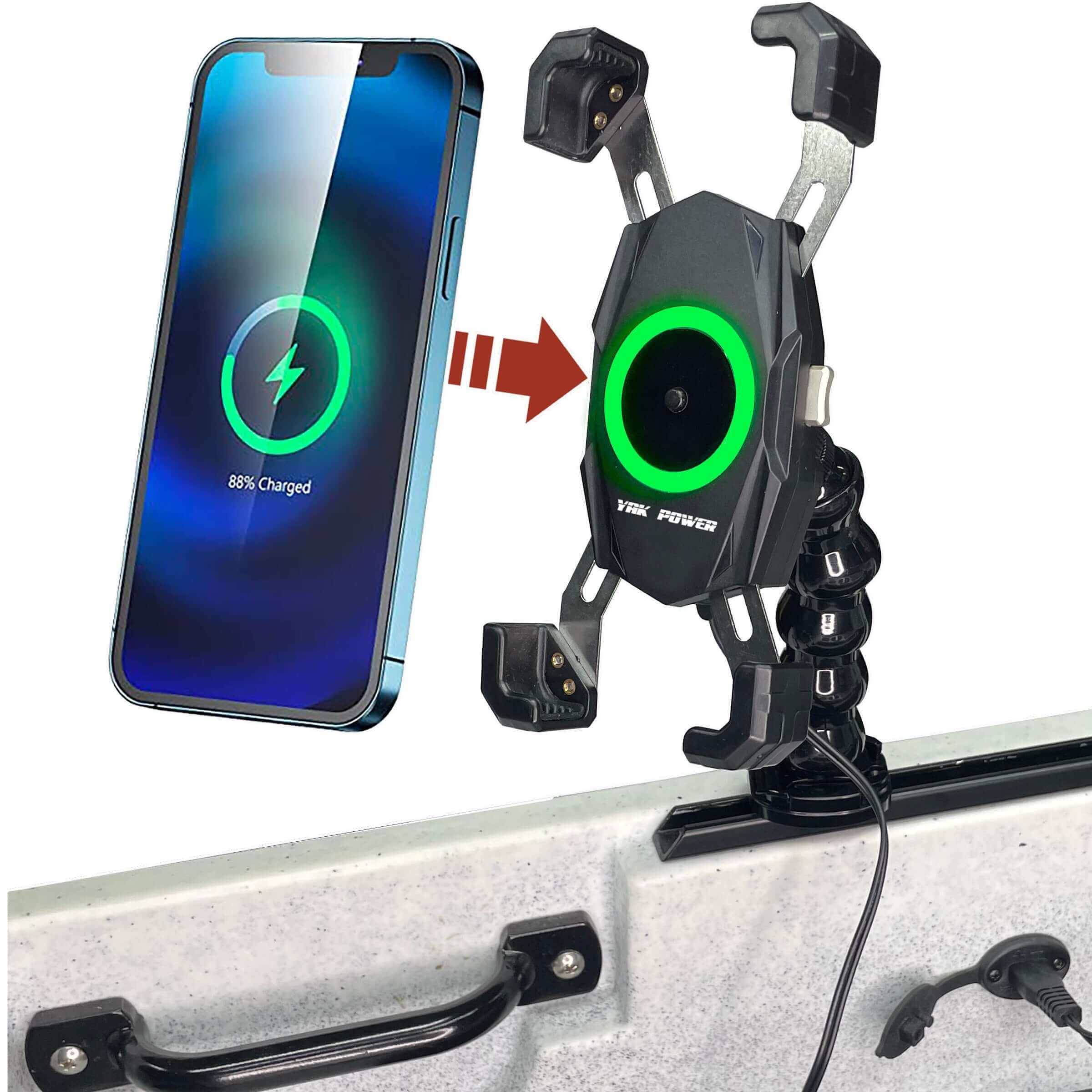 YP-MPWC Chargeur rapide sans fil pour téléphone portable 12 volts (15W) | Utilisation d'une seule main | Support d'action à col de cygne réglable à 360 degrés