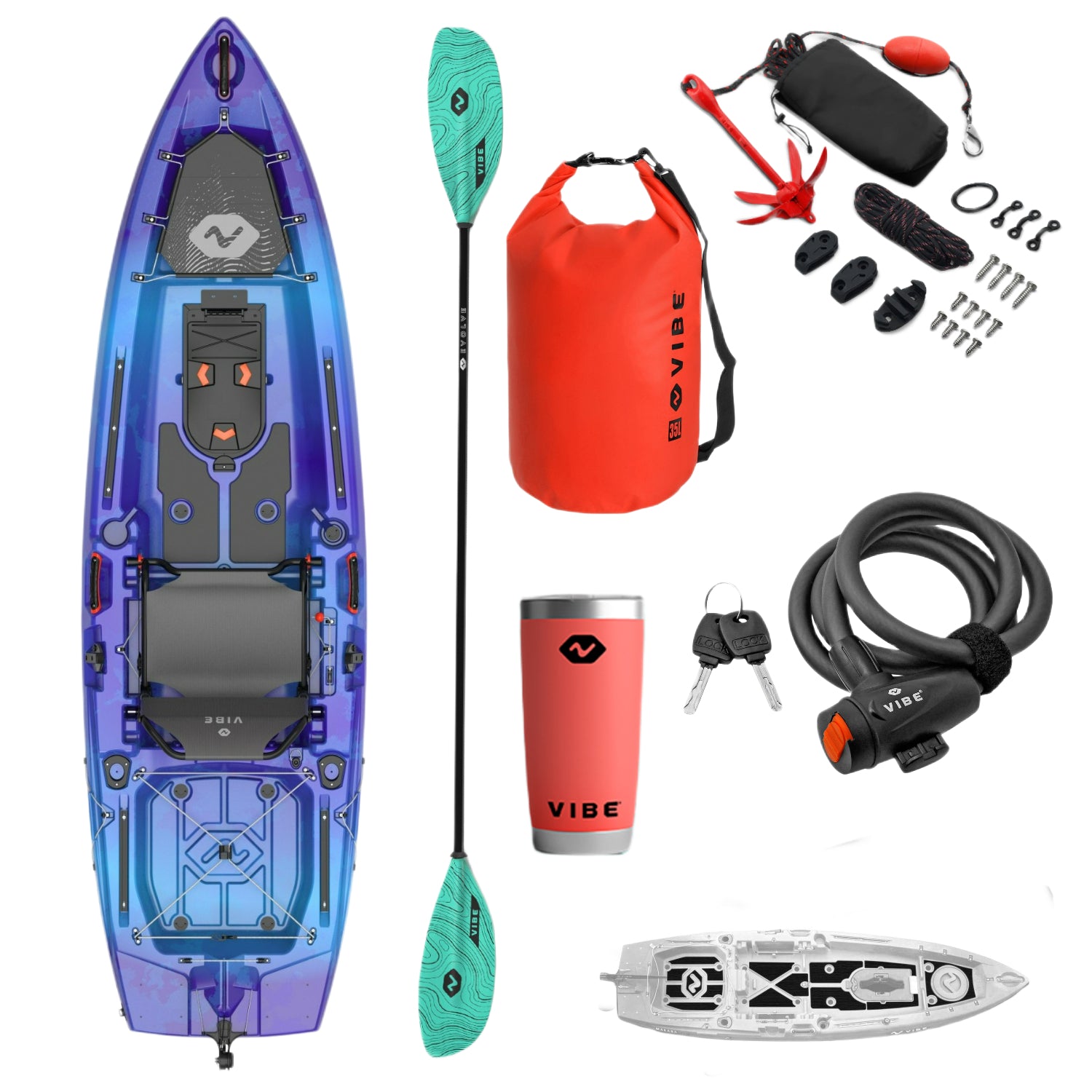 Makana 100 + Premium Deck Padding + 35L Dry Bag + Evolve adjustable Paddle + 30oz Tumbler + Cable Lock + Anchor Trolley Kit