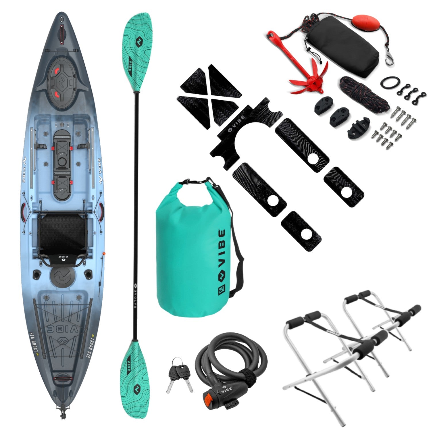 Sea Ghost 130 + Evolve Paddle + 25L Dry Bag + Deck Pad Kit + Cable Lock + Kayak Stand + Anchor Trolley