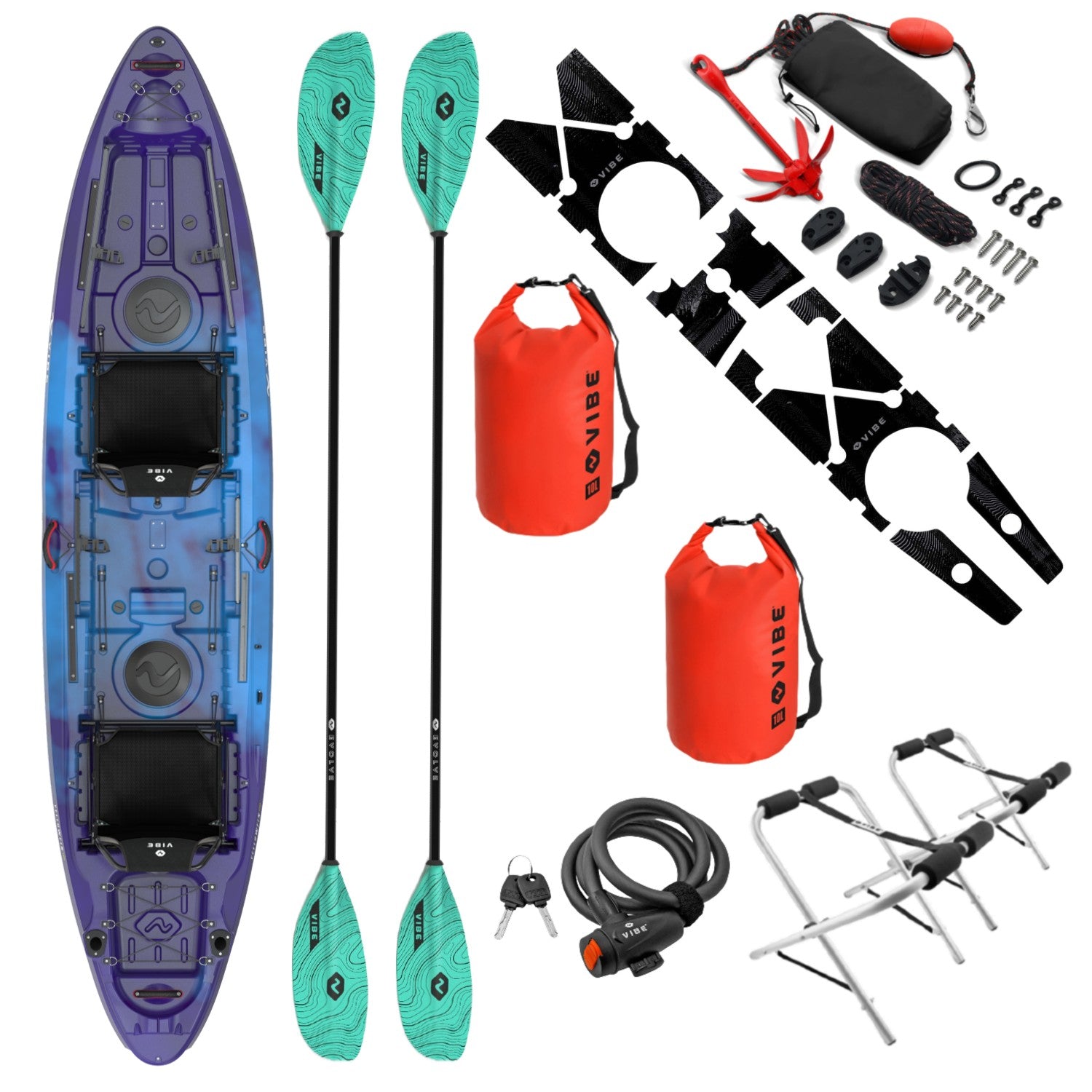 Yellowfin 130 Tandem + 10L Dry Bag x2 + Journey Adjustable Paddle x2 + Deck Pad Kit + Kayak Stand + Cable Lock + Trolley Anchor