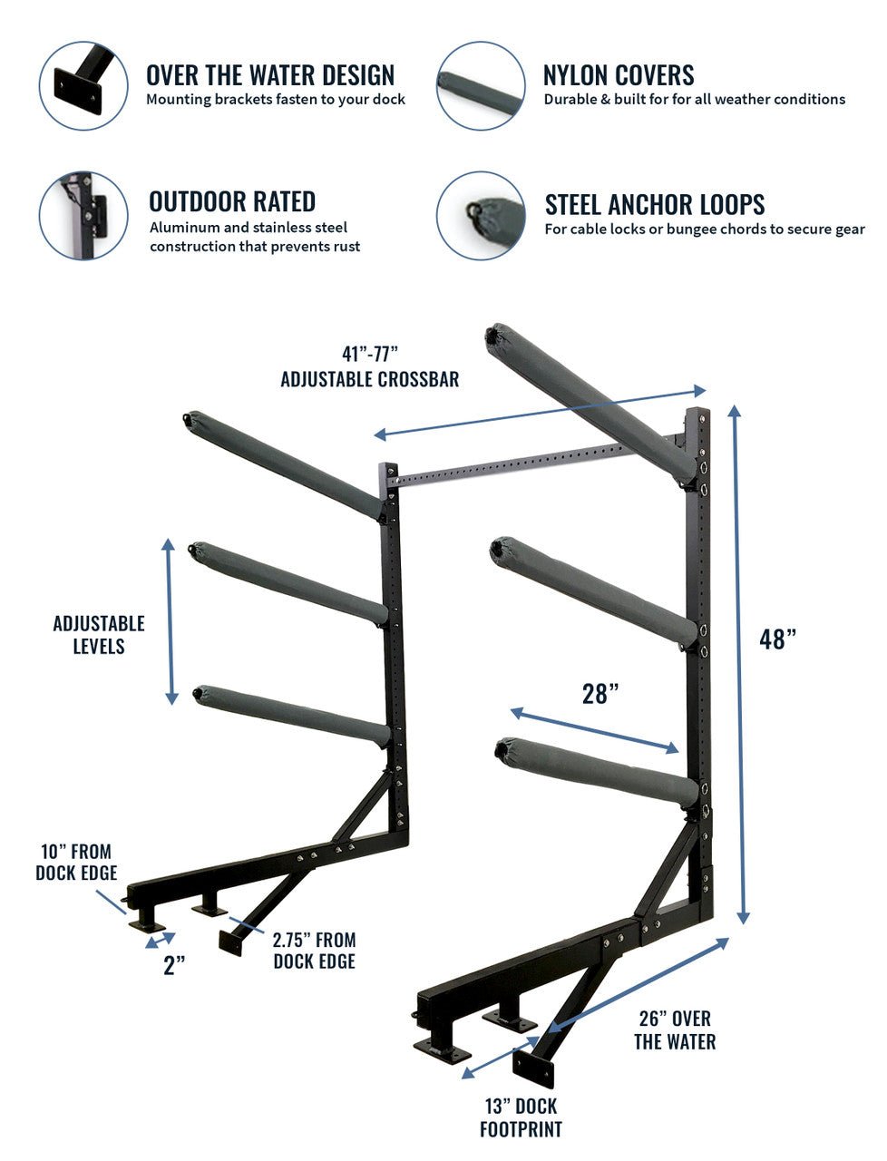 G - Kayak Dock Storage Rack | Adjustable Levels | Over The Water - Vibe Kayaks