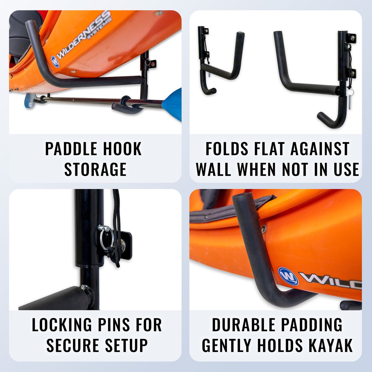 Indoor - Outdoor Swivel Kayak Wall Rack | Foldable Wall Mount | Holds 100 lbs - Vibe Kayaks