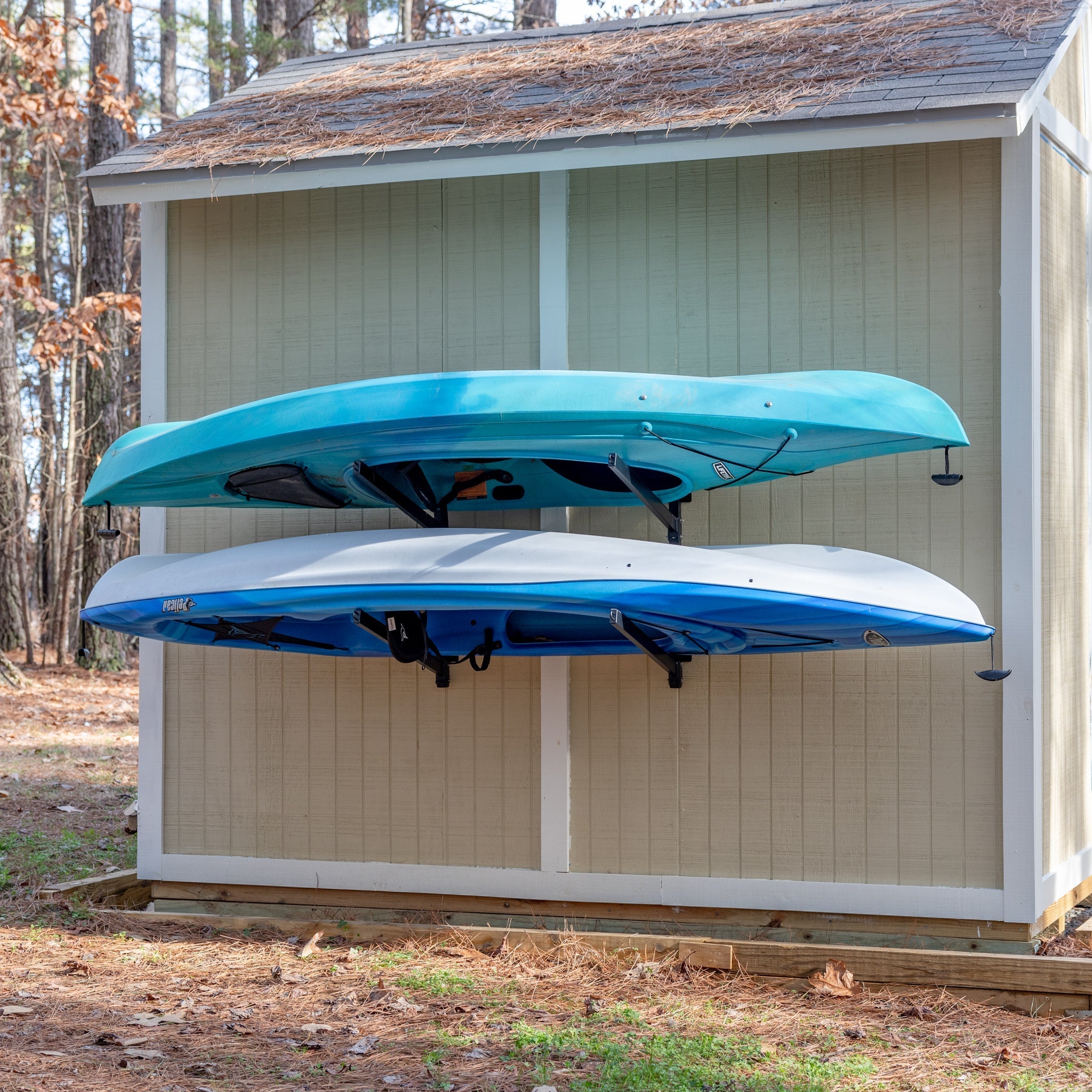 Outdoor Kayak Storage Rack | 2 Level Adjustable Wall Mount - Vibe Kayaks