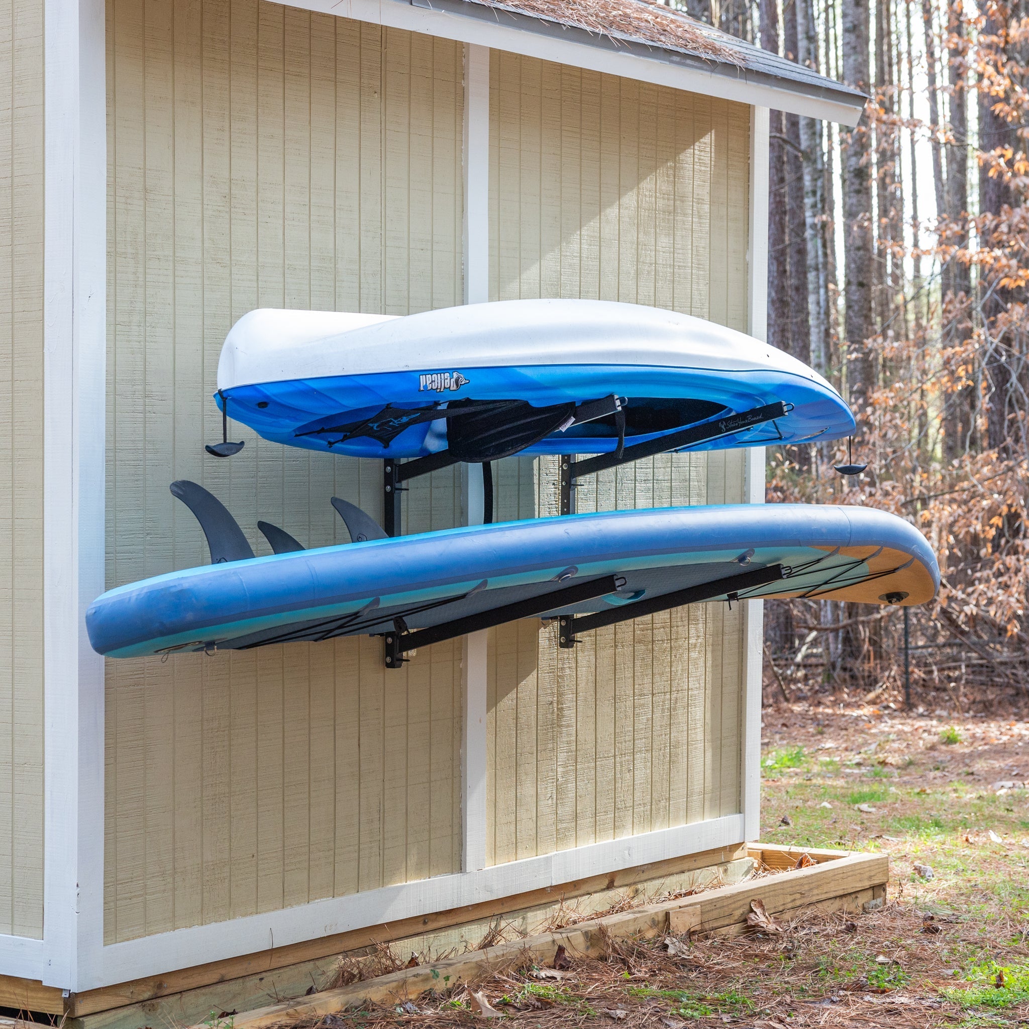 Outdoor Kayak Storage Rack | 2 Level Adjustable Wall Mount - Vibe Kayaks