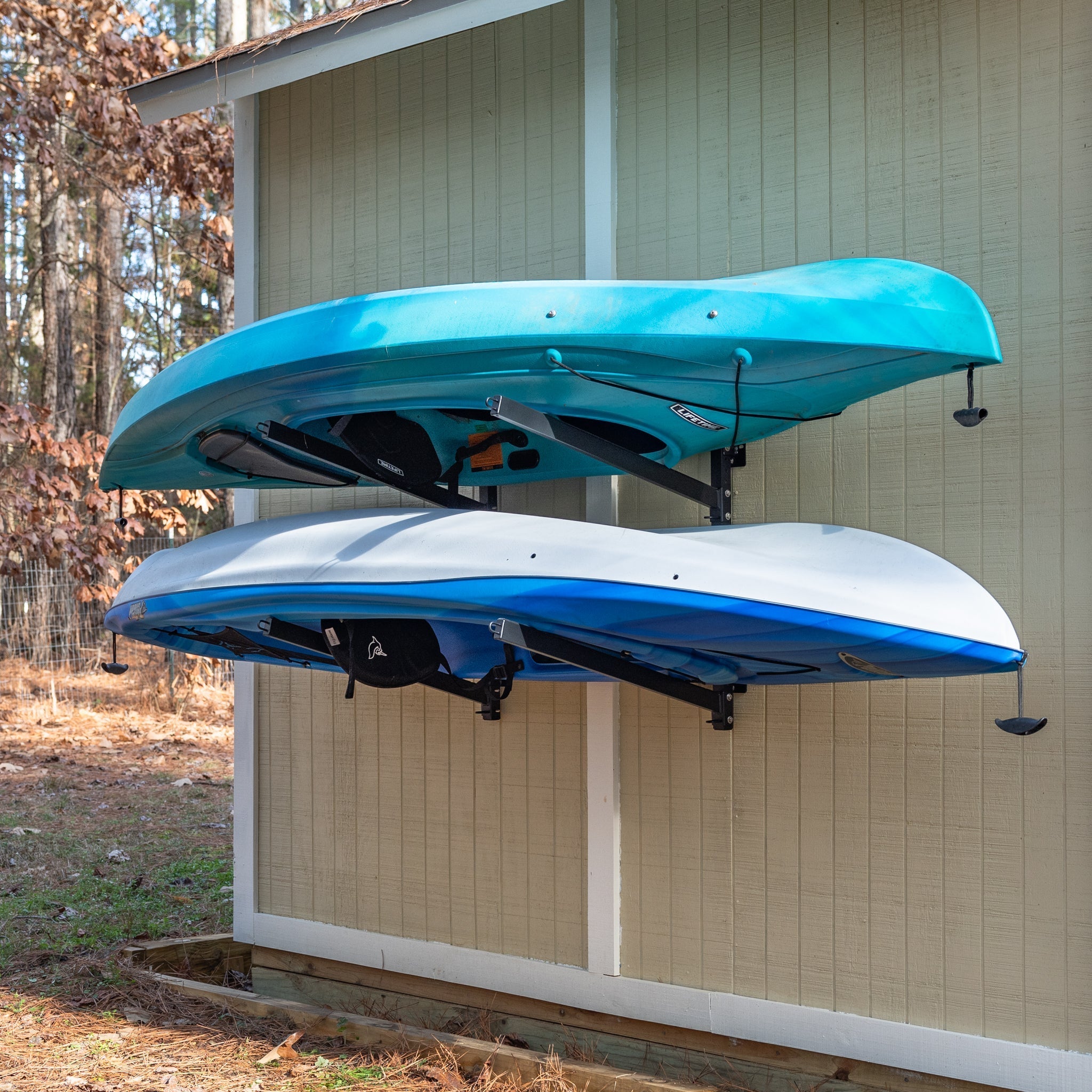 Outdoor Kayak Storage Rack | 2 Level Adjustable Wall Mount - Vibe Kayaks